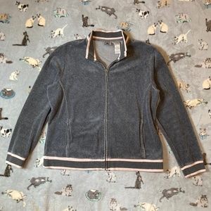 New York Laundry Track Jacket Women's XL Grey Velour Pink Stripe Zip Front Top